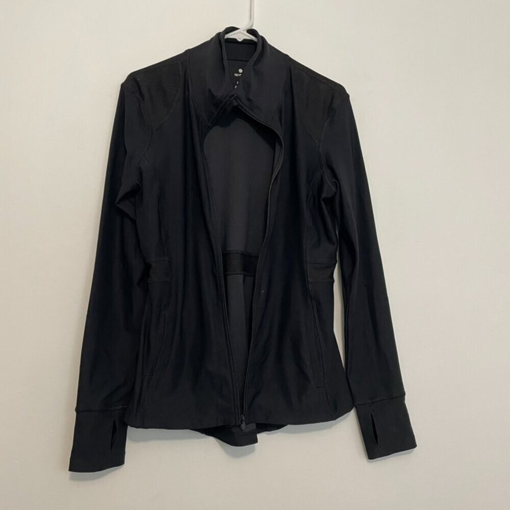 APANA Solid Black Full Zip Collared Thumbholes Ac… - image 8