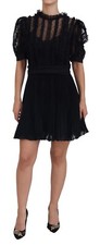 DOLCE & GABBANA Black Lace Trim A-line Mini Nylon Dress IT46/US12/XL RRP 2900usd