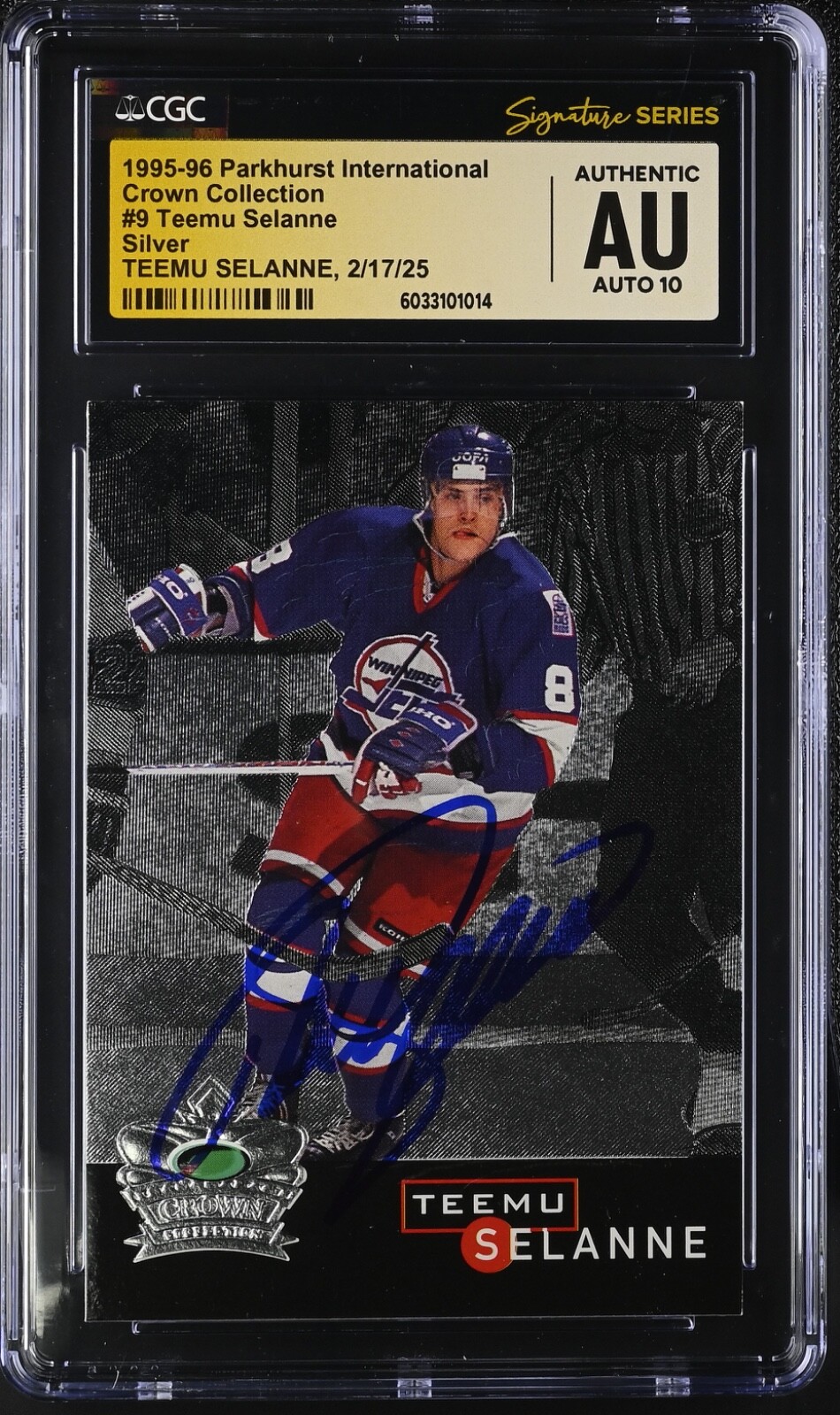 Teemu Selanne Hockey Cards 1995 Parkhurst International Signature trading card — raw and PSA graded price guide