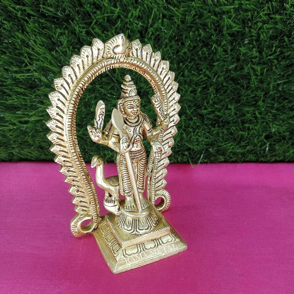 Brass Murugan Idol Statue For Home Office Temple Decor Antique Finish - Image 3 of 4