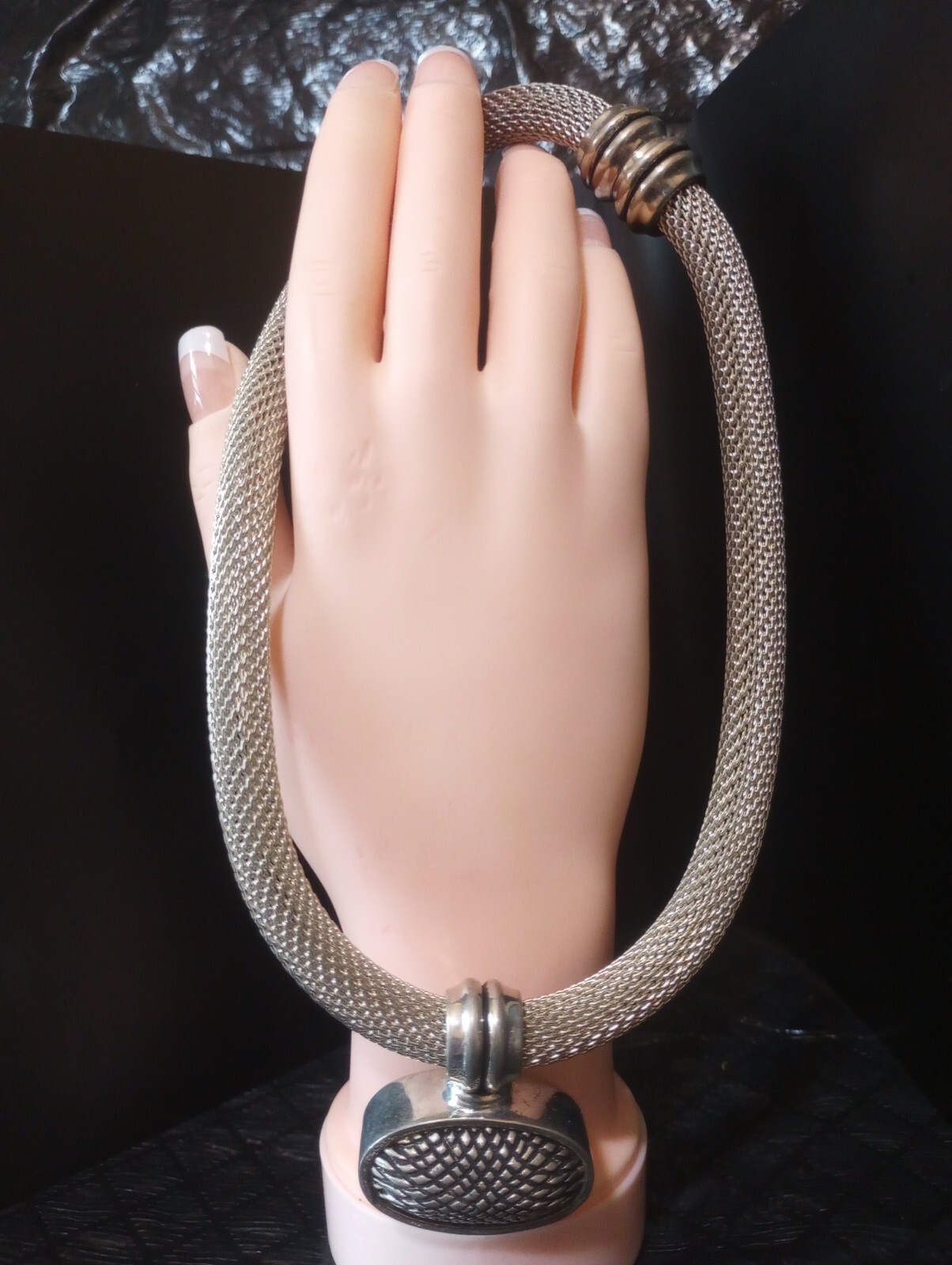 Large Chunky Silvertone Mesh Statement Choker Nec… - image 8