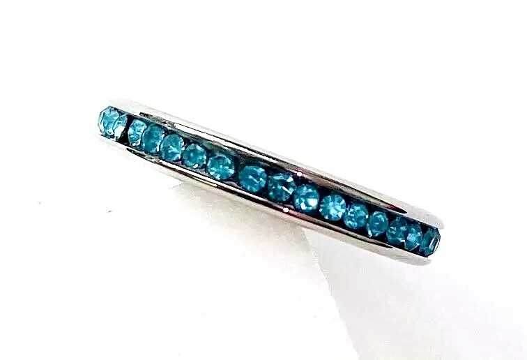 QVC Steel by Design Crystal Birthstone Eternity Band Ring Aquamarine March SZ 6