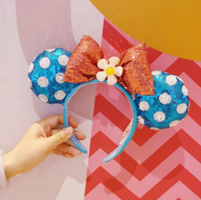 Disney.Parks Sun Flower Bow Polka Dot Kids Hat Sequins Minnie Ears Headband
