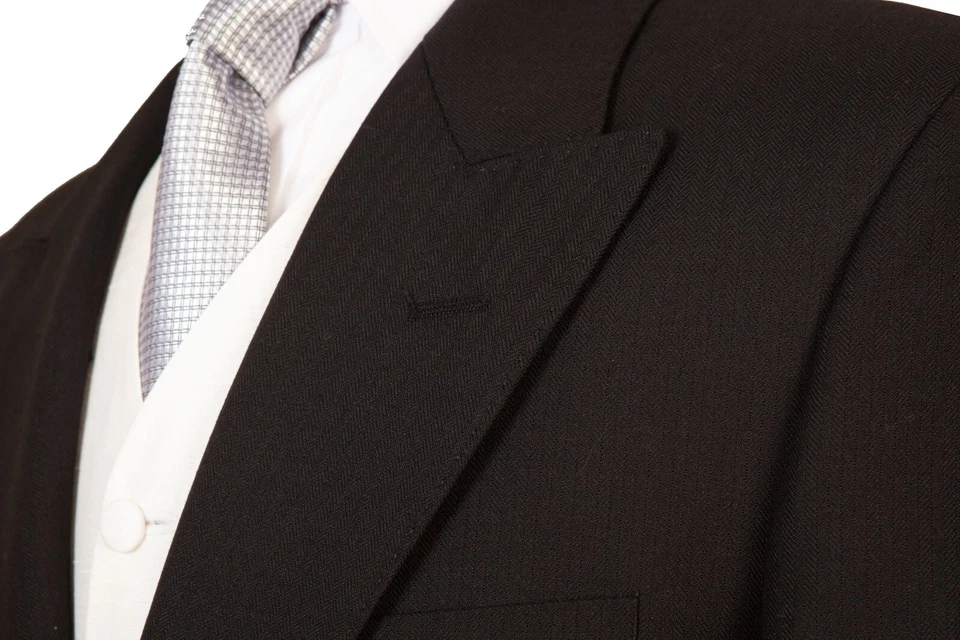 Черный Herringbone пальто куртка длинная шерсть однобортный утреннее пальто свадьбы - Изображение 4 из 4