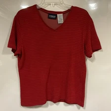 Liz Claiborne Liz Sport Womens L Top Shirt Striped V-Neck Short Sleeve Red/Blue