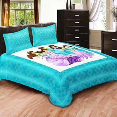 Cotton Cartoon Barbie Princess Printed Double Bedsheet with