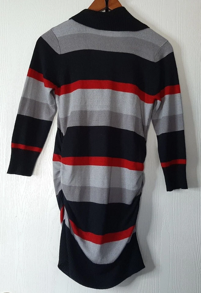 Derek Heart Maternity Medium Sweater Top Stripe Black Gray Red Ruched Sides - Image 2 of 4