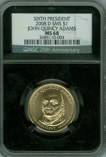 2008 D JOHN QUINCY ADAMS PRES. DOLLAR NGC MS68 SMS 25TH RETRO HOLDER  *