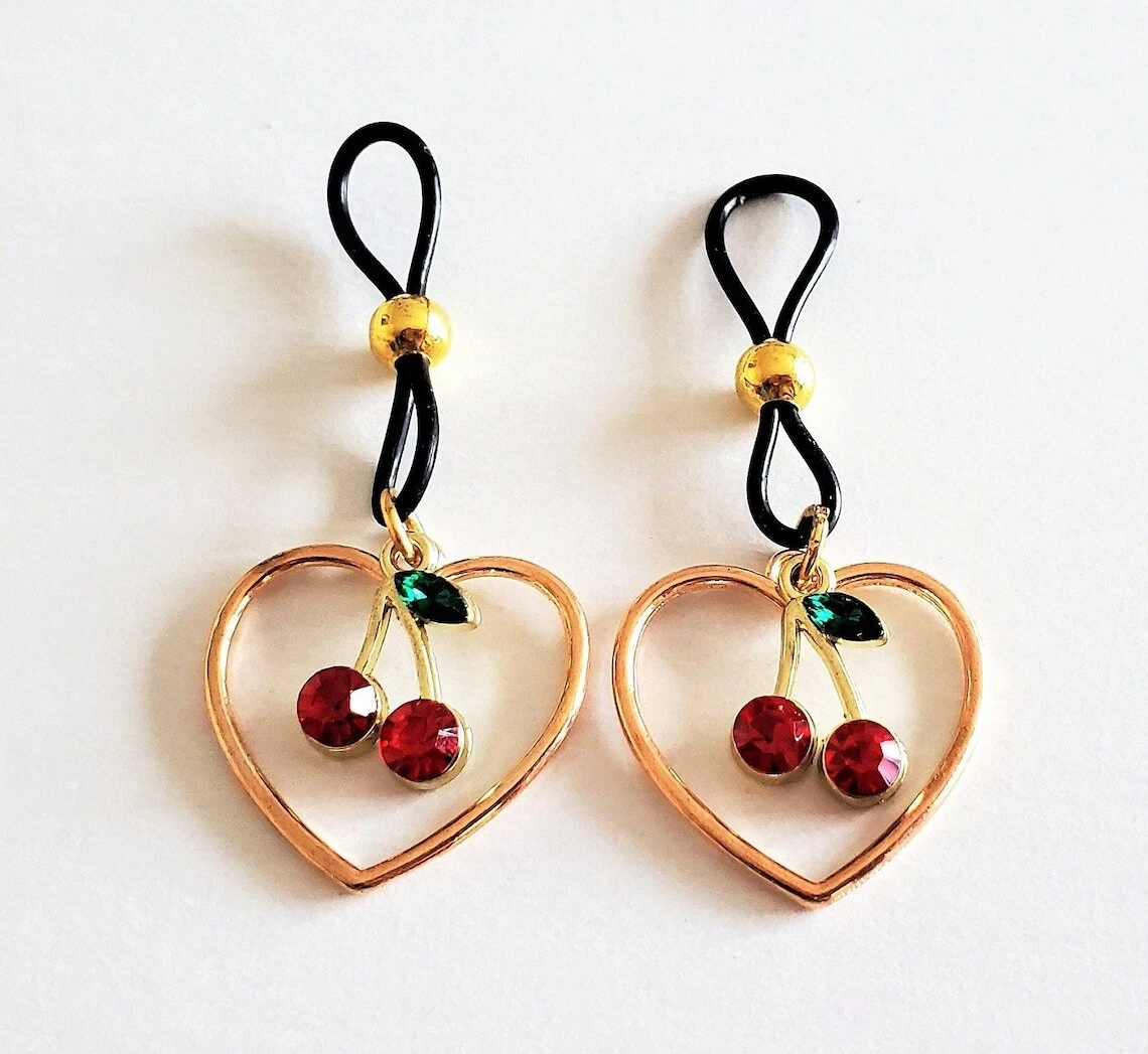 Cherry Heart Non Pierced Nipple Rings Nipple Noose BDSM Fake Nipple Jewelry
