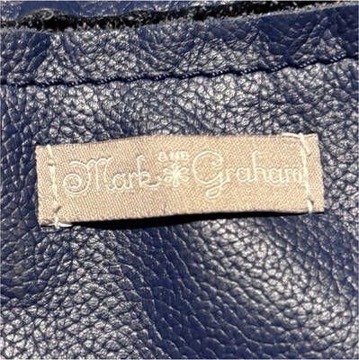Mark Graham Navy Leather Pebbled Tote Bag for Women with AMK Monogram 20x14
