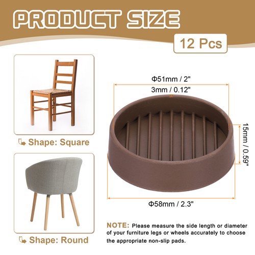16Pcs 2.3" Furniture Pads Non-Slip Furniture Coasters Round Caster Cups Brown - Afbeelding 2 van 6