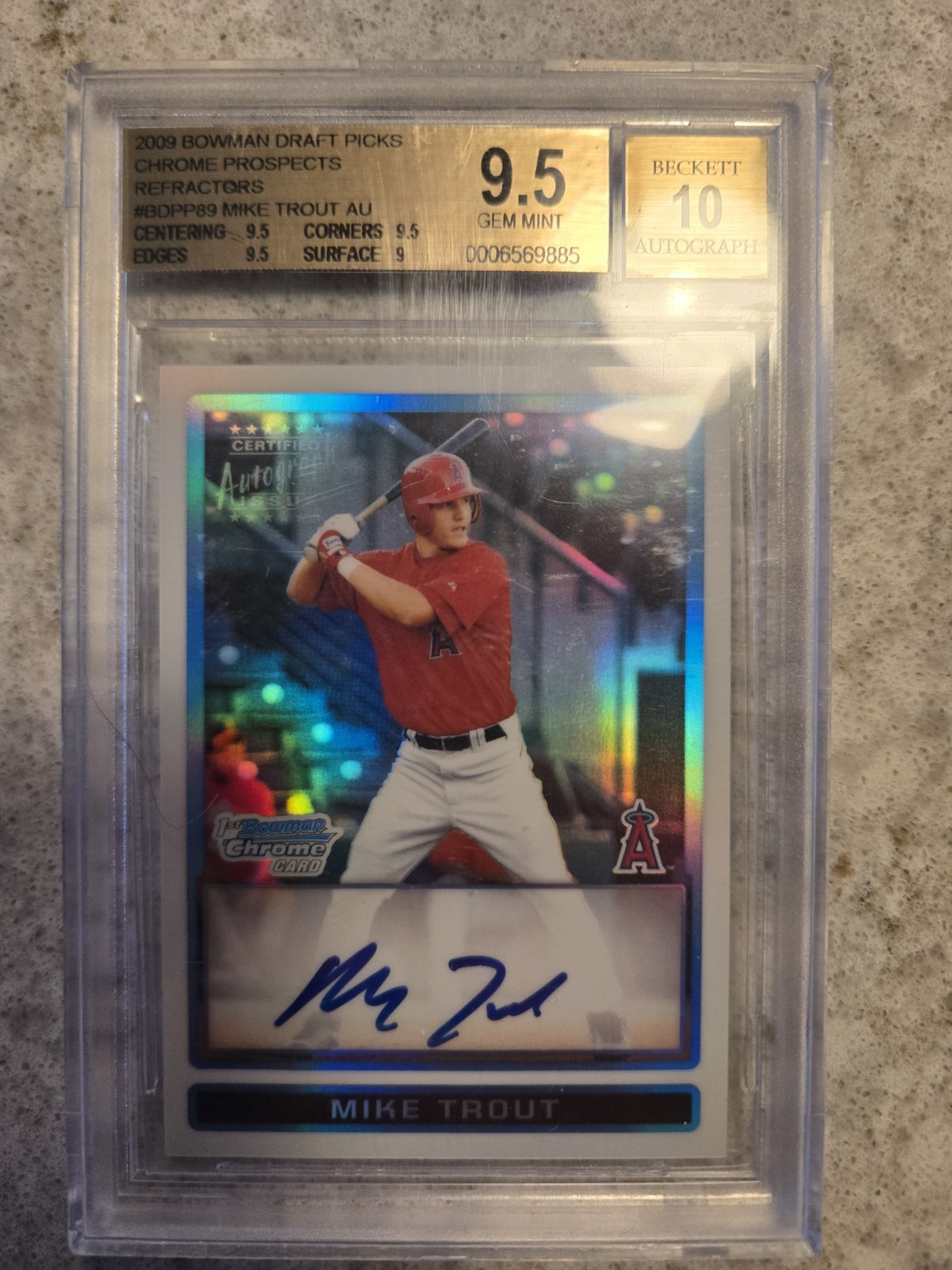 2009 Bowman Chrome * MIKE TROUT * RC Refractor Auto #/500 TG+ BGS 9.5 / 10 AUTO