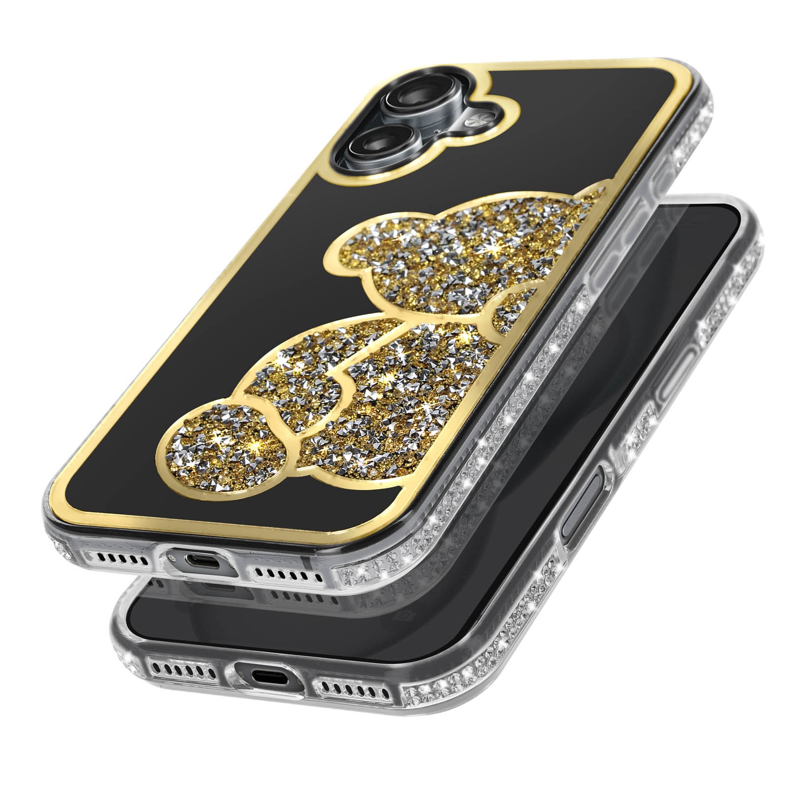Coque iPhone 16 Paillette Avizar aux Strass Dorés Haute Finition - 2