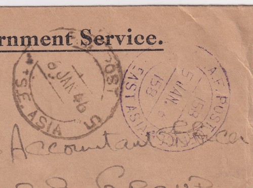 WW2 F.M.S Railways Government Service Cover RAFPOST 158 Dalburngarh Bengal 1946 - 第 2/4 張圖片