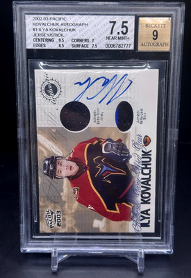 BGS 7.5 2002-03 Pacific - Ilya Kovalchuk #1 - Game Used Jersey/Stick Auto BGS 9
