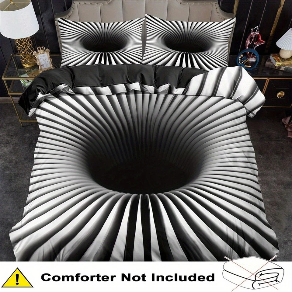 Juego de funda nórdica edredón suave vórtice a rayas fundas de almohada dobles tamaño king completo queen Foto 3 de 4