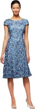 d1 Alex Evenings Women’s Tea Length A-line Periwinkle Rosette Dress 16 Holiday