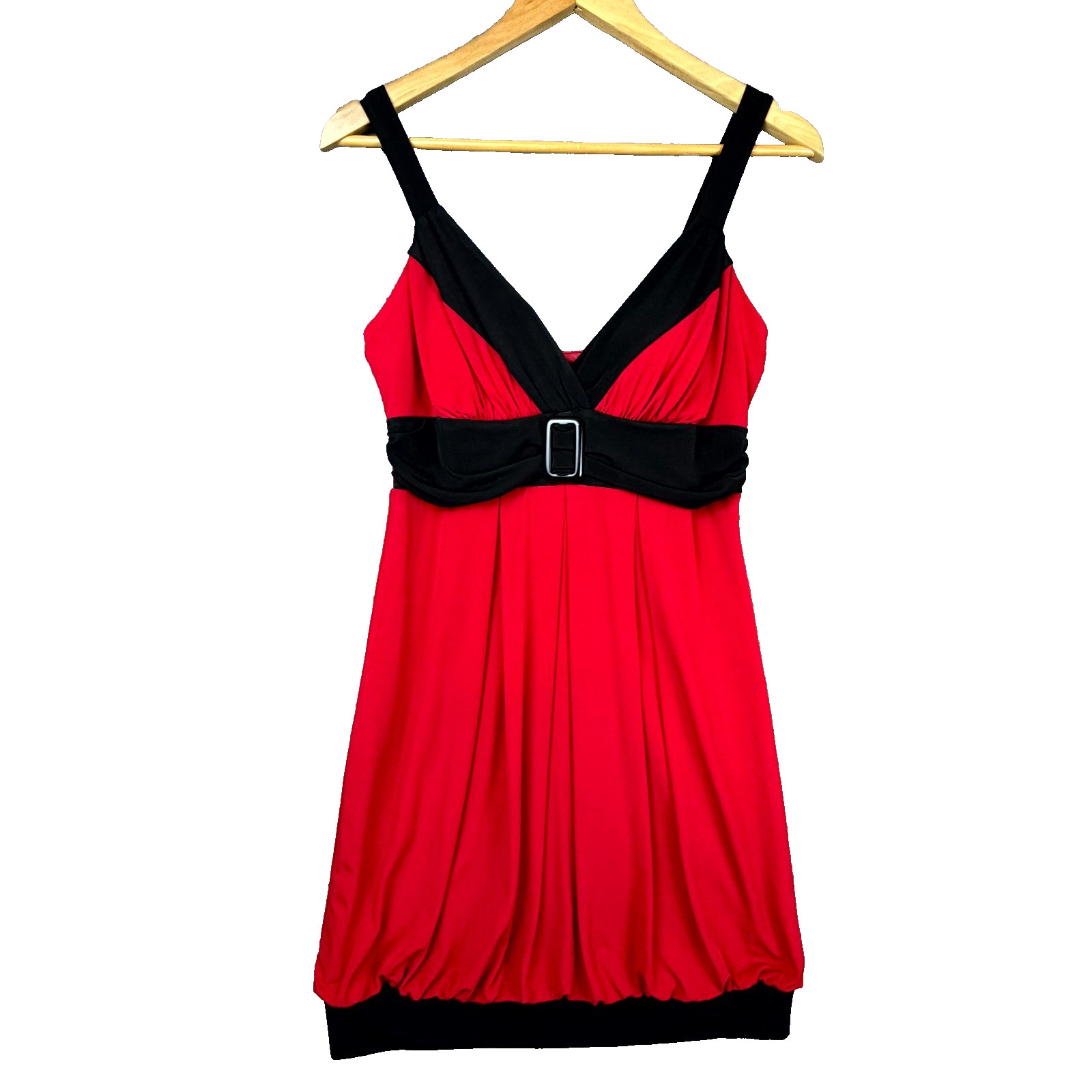En Focus Studio Mini Dress Womens 8 Red Stretch Bubble Hem Y2K Babydoll Flowy
