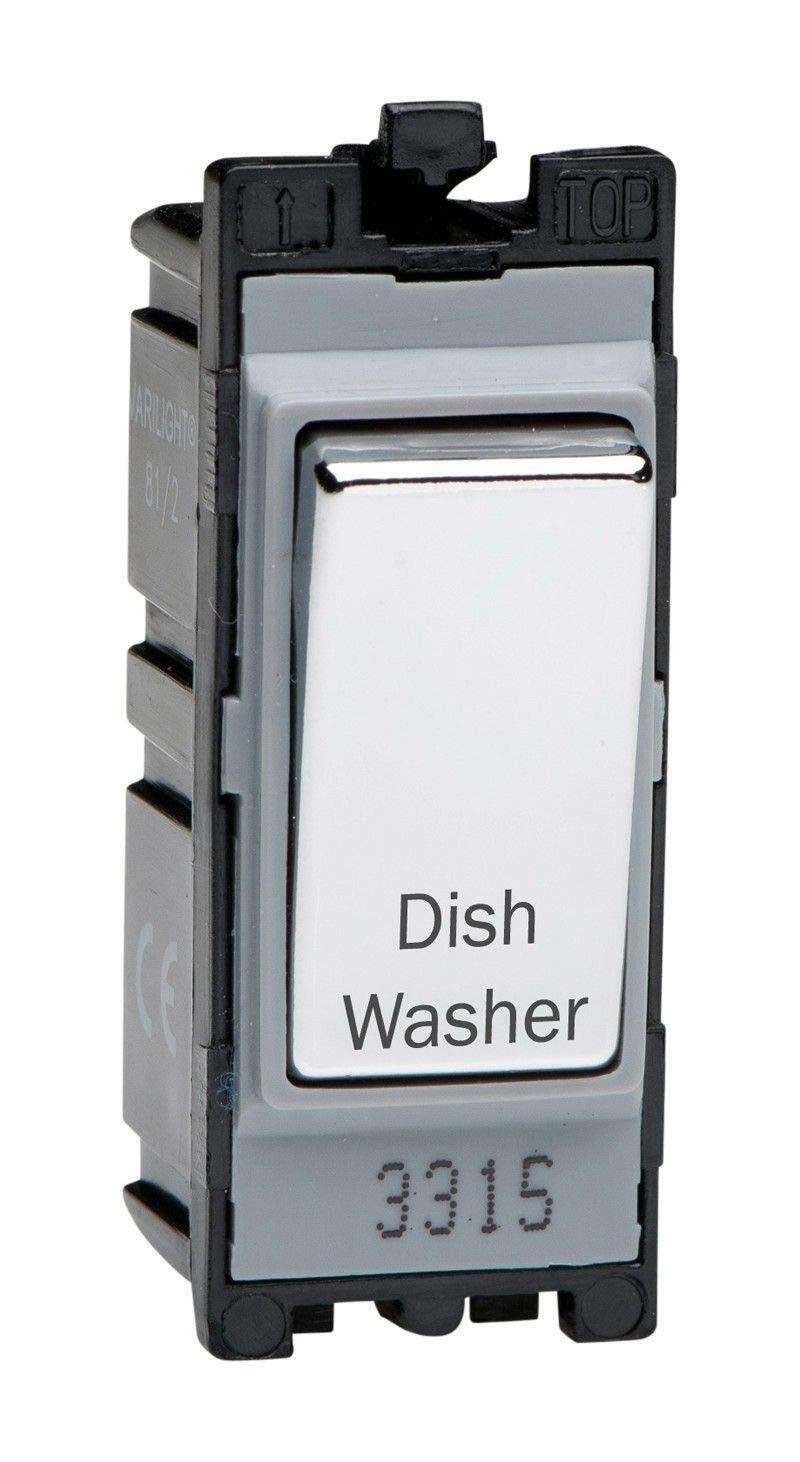 Varilight Engraved 20A 1-Way Double Pole Switch 'Dishwasher' PowerGrid Chrome