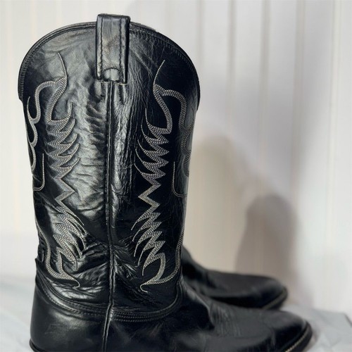 Nocona Black Leather Cowboy Boots Men’s 10.5D Western Rodeo Stitch Square Toe - Picture 3 of 11