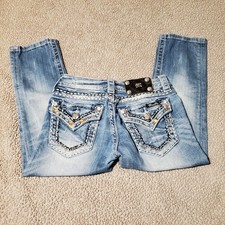 Miss Me Low Rise Embroidered Bling Denim Capri Jeans Y2K women Sz 24