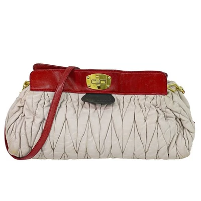 Sac bandoulière en cuir matelasse MIU MIU rose beige rouge - Photo 1/4