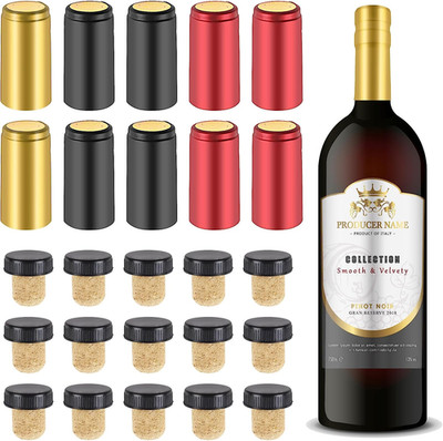 Wine Bottle Sealer Kit - 60 Pcs Resealer with Heat Shrink Capsules and Corks