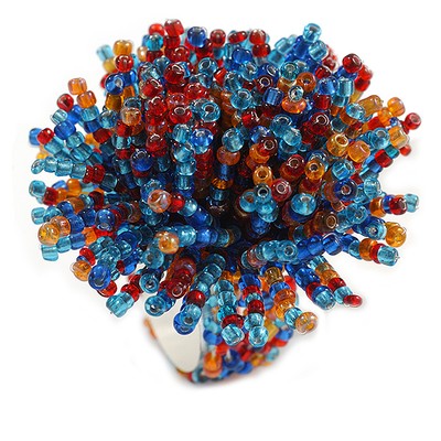 45 mm Durchmesser rot/orange/blau Glasperle Blume Stretchring/Größe S/M