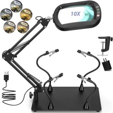Helping Hands Soldering Station 10X Square Magnifying Glass W/ Light Stand