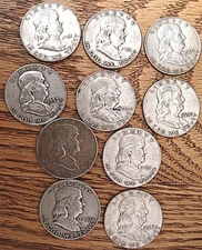 $5 Face Junk Franklin Halves Mixed Dates , Circulated* FREE SHIP