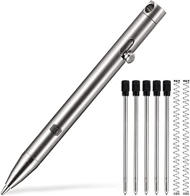 KeyUnity Multifunktionaler Titan Stift mit 5 Minen + 2 Federn 91 mm Länge