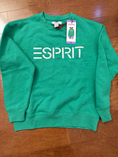 Esprit Women's Green Logo Graphic Crew Neck Fleece Cotton Pullover Sweatshirt XS