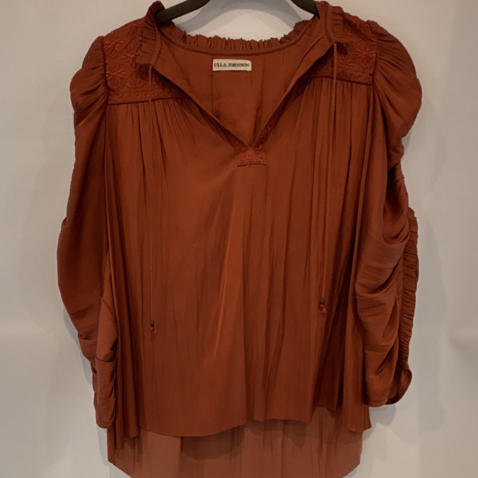 Ulla Johnson Rust Embroidered Ruffle Pleated V-Ne… - image 1