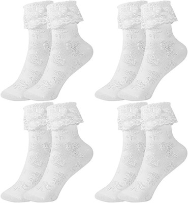 Söckchen mit Rüschen, 4 Paar Rüschen Socken Damen, Prinzessin Socken Spitzen Soc