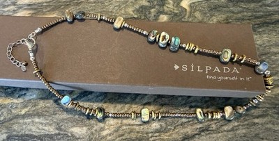Silpada Sterling Silber 925 N1729 Abalone Muschel, Glasperlen und Messing Halskette