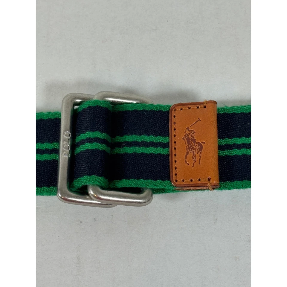 Cinturón Polo Ralph Lauren a Rayas para Mujer Verde Marino Lona Cuero Acento Mediano Foto 2 de 4
