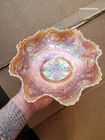 The Best Fenton Carnival Glass Peach Opalescent Dragon & Lotus Ruffled Bowl