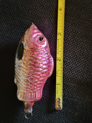 Antico ornamento pesce in vetro mercurio lungo 3" - Foto 3 di 6