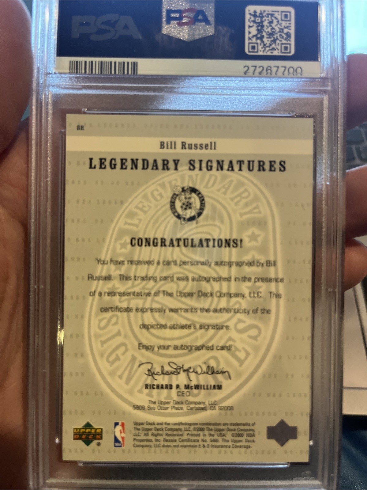 2000/01 UD Legends Legendary Signatures #BR Bill Russell PSA 9 BOLD AUTO view 6