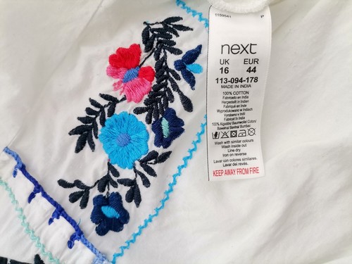 Next Size 16 (44) White Knee-Length Summer Dress Cotton 100% Short Sleeve Embro - Picture 5 of 5