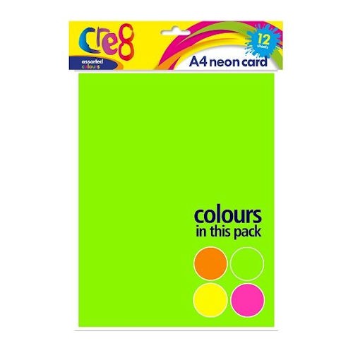 A4 Neon Card 12 Pack Bright Coloured Craft Card Sheets Art School Projects - Image 3