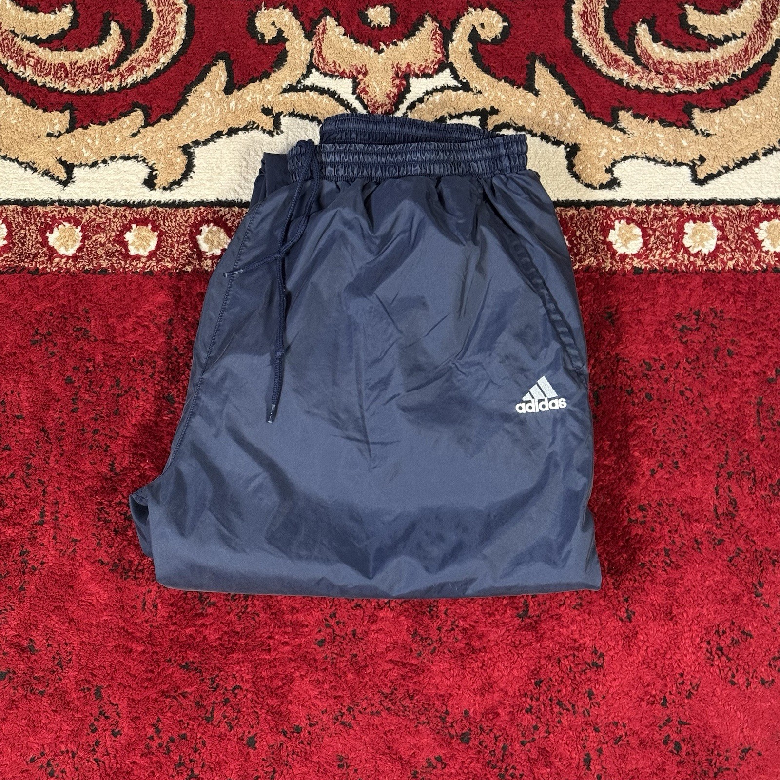 Vintage 90s Adidas Three Stripe Navy Nylon Windbreaker Track Sweatpants Size XL