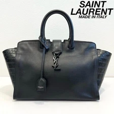 SAINT LAURENT YSL Downtown Cabas Tote Hand Bag Black Leather Authentic