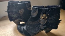 Iregular Choice black ankle boot with owl and glitter inner lining and side zip