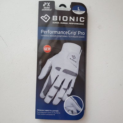 Bionic Mens PerformanceGrip Pro Right Hand White Golf Glove - New, Large Size