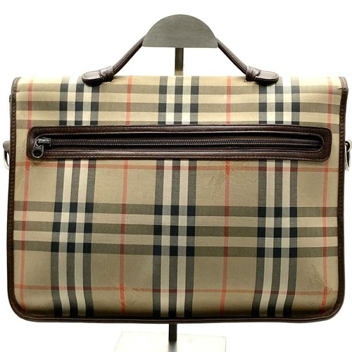 BURBERRY Nova Check 2-Way Briefcase Shoulder Bag Beige Canvas Vintage From JAPAN - Picture 3 of 10