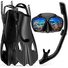 Mask Fin Snorkel Set, Travel Size Snorkeling Gear for Adults with Panoramic V...