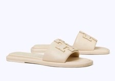 TORY BURCH Dulce De Leche / Gold DOUBLE T SPORT SLIDE SANDAL SIZE 10