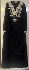 TORY BURCH Navy Blue Keegan Embroidered Cotton Kaftan Maxi Dress, India SZ 2