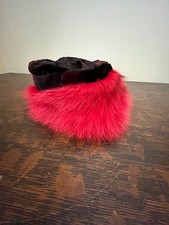 Vintage Red Faux Fur Ladies Dress Church Glamour Hat